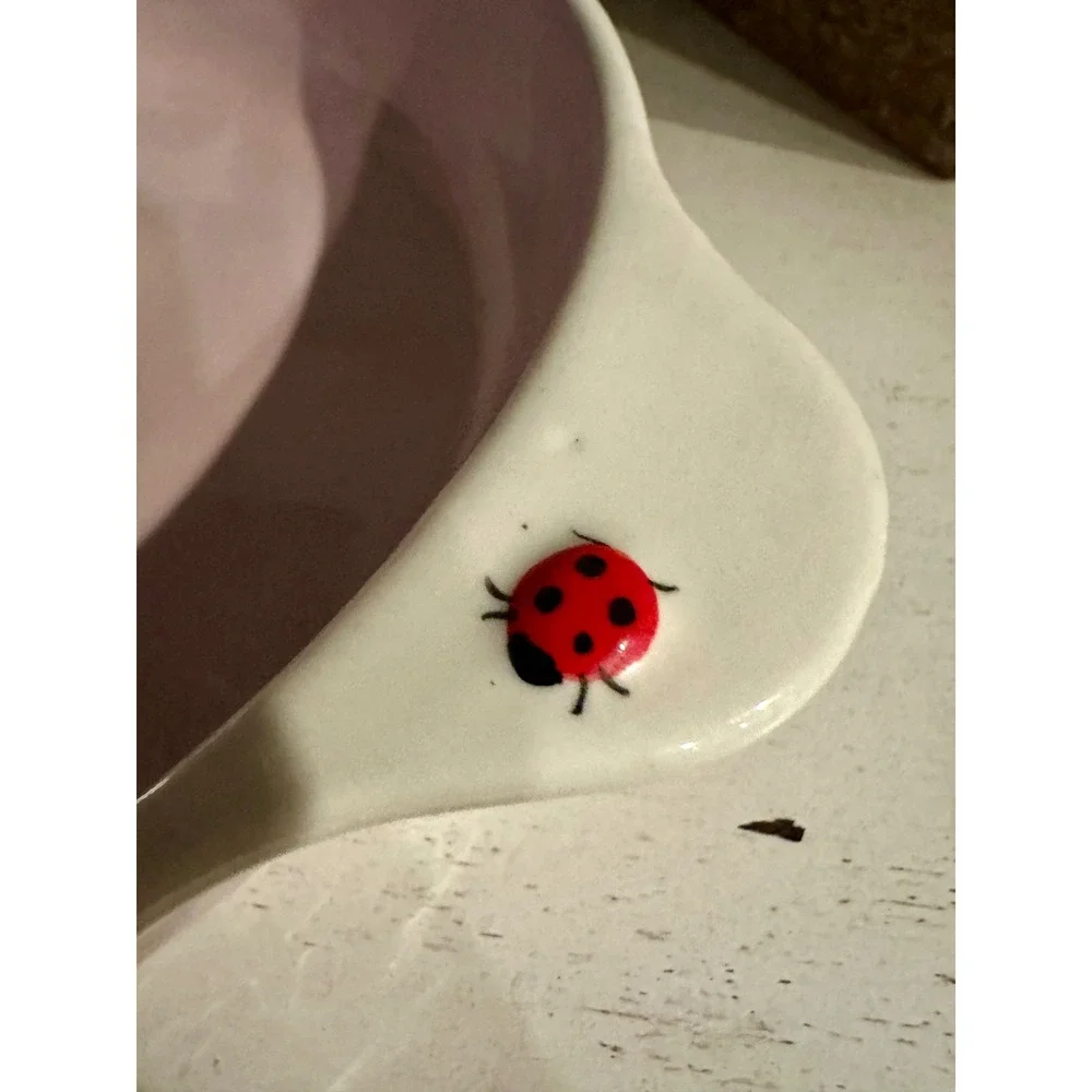 RARE Anthropologie Faye Pie Dish 3D Butterfly Ladybug Snail Pink Stoneware HTF